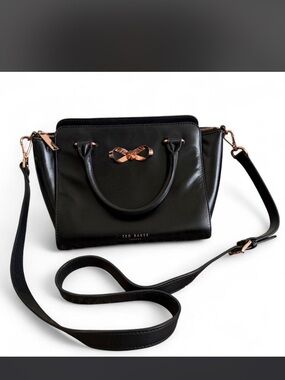 Ted Baker Black Leather Satchel with Rose Gold Hardware